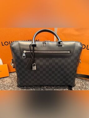 Louis Vuitton Black Damier Graphite Leather Briefcase with Silver Hardware